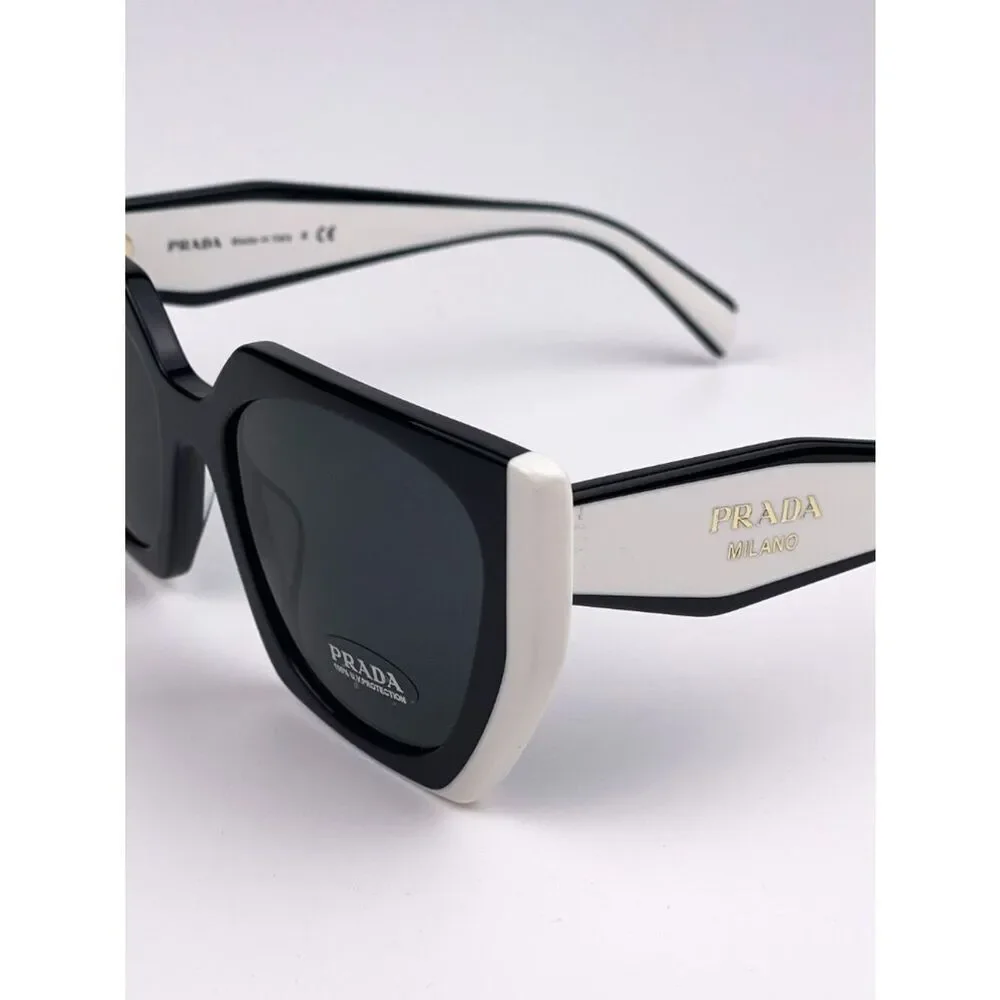 NEW Prada  PR15WS 09Q5S0 Black White Dark Gray Square Women Sunglasses